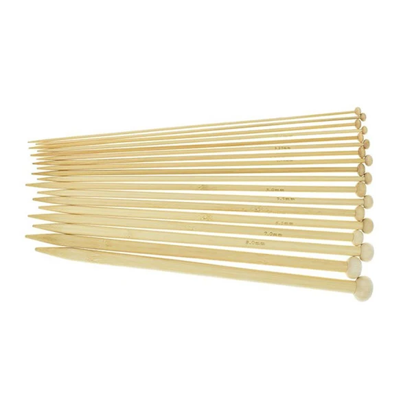Single Pointed Needle Set, Light bamboo, 2-10 mm, 18 size, 25 cm