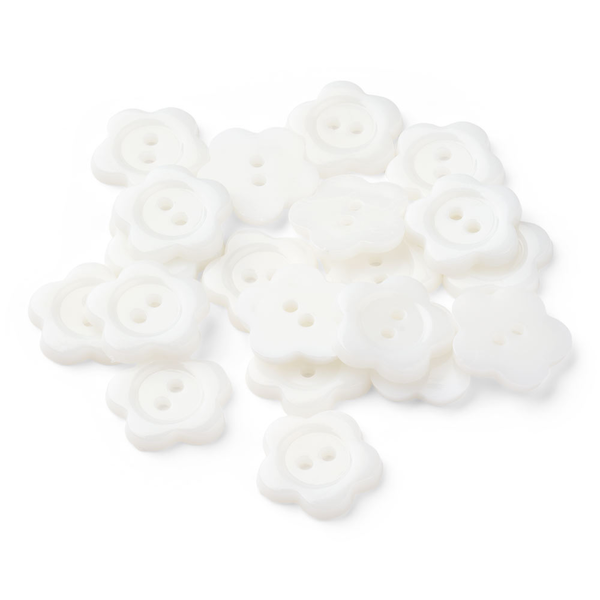 HobbyArts Plastic buttons White Flower, 15 mm, 20 pcs