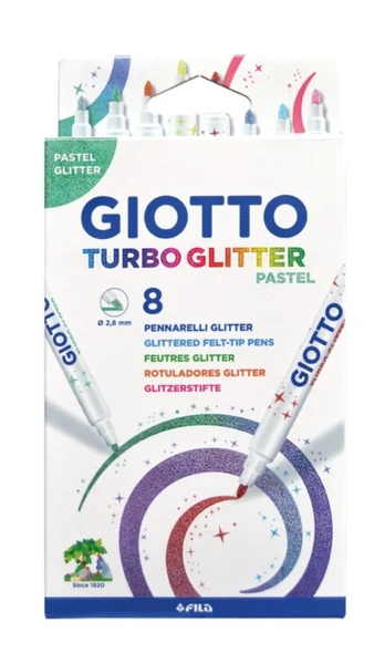 Giotto Turbo Glitter Pastel Tusser, 8 stk