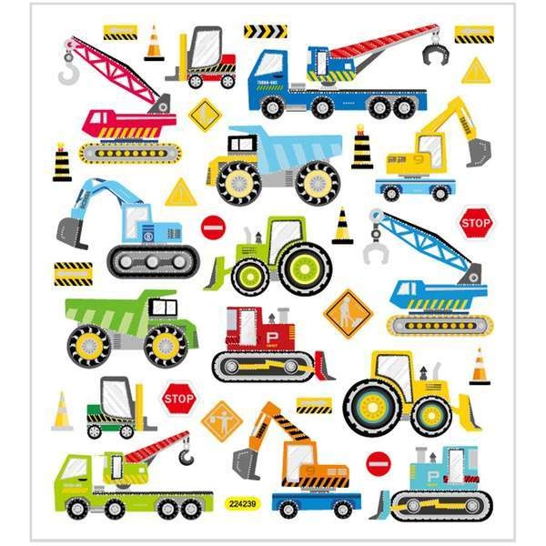 Stickers, Mixed, Sheet 15 x 16.5 cm, 1 sheet Construction site vehicles