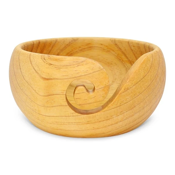 Oblong Wood Yarn Bowl for Knitting and Crocheting