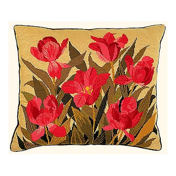Embroidery Kit Cushion Blue-red tulips