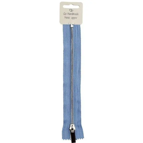 Go Handmade Zipper Metal Blue 25 cm, Silver