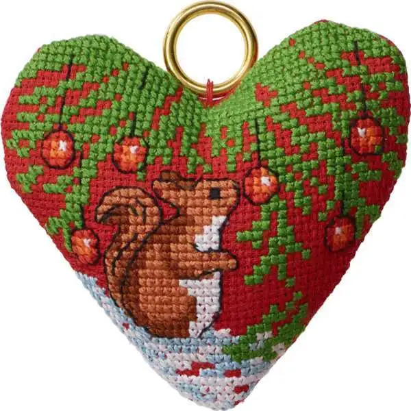 Embroidery kit Christmas hanging squirrel in heart