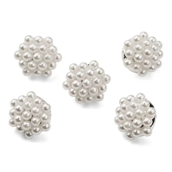 HobbyArts Pearl Buttons, White/Silver, 13*15 mm, 5 pcs