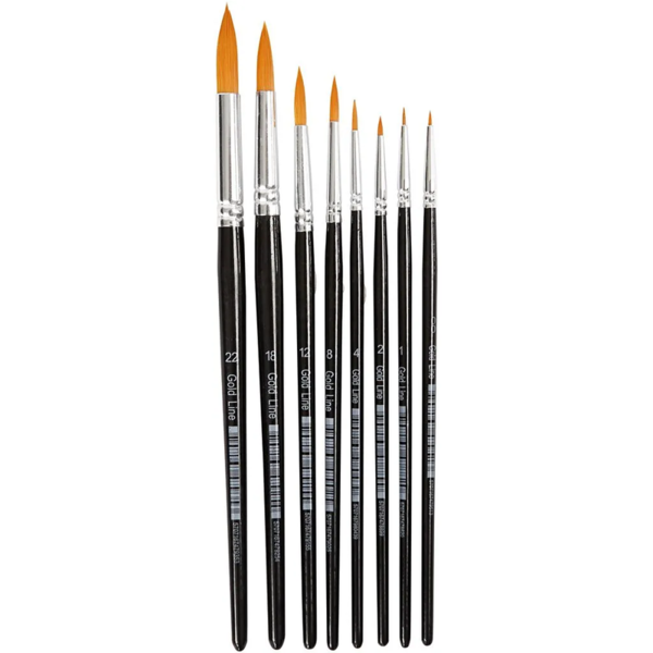 Gold Line Brushes, Round 1–8 mm, 8 pcs