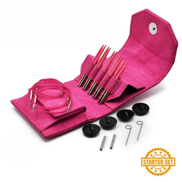 LYKKE Interchangeable Circular Needle Set, Blush, Starter Set, Fuchsia, 3.5"