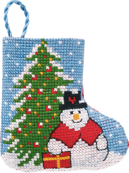 Embroidery Kit Fir tree/snowman Christmas stocking 7 x 8 cm / 2.76 x 3.15 in