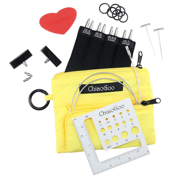 ChiaoGoo Interchangeable Circular Needle Set Twist Yellow Shorties, Large, 3"