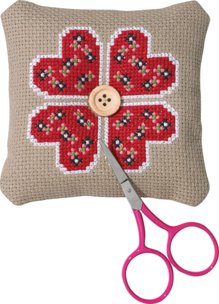 Embroidery Kit Pin Cushion Heart Flower 11x11 cm / 4x4 in