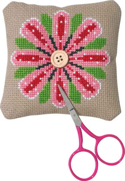 Embroidery Kit Pincushion flower 11 x 11 cm / 4.33 x 4.33 in
