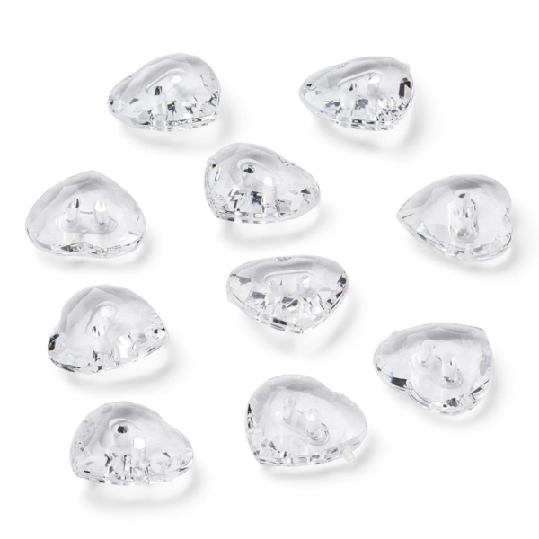 LindeHobby Crystal Buttons, Heart, Clear, 12 mm, 10 stk