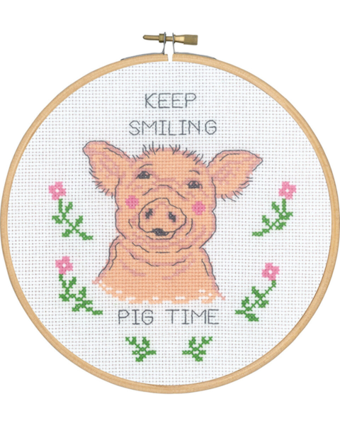 Embroidery Kit Keep Smiling Pig Time 5810/18 18Ø/7 in dia.