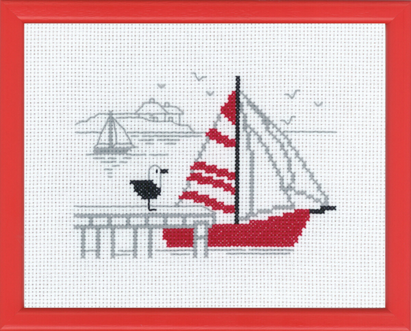 Embroidery Kit Red Sailboat R5651/30 18x14 cm / 7x6 in
