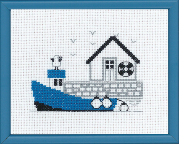 Embroidery Kit Blue Boat R5741 18 x 14 cm / 7.09 x 5.51 in