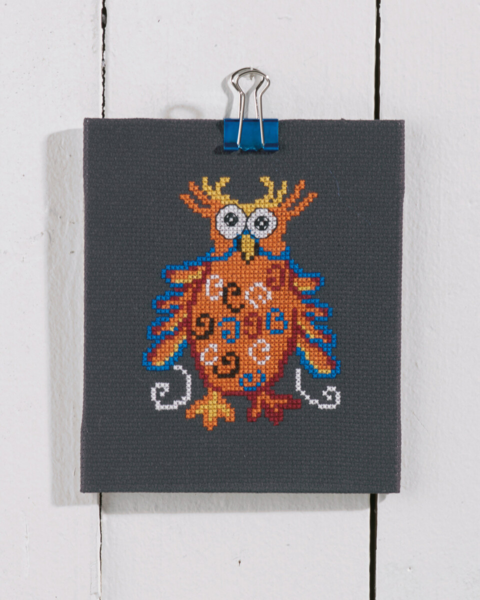 Embroidery Kit Orange owl 11 x 13 cm / 4.33 x 5.12 in