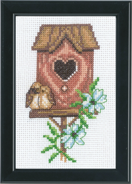 Embroidery Kit Birdhouses Pink 9 x 14 cm / 4 x 6 in