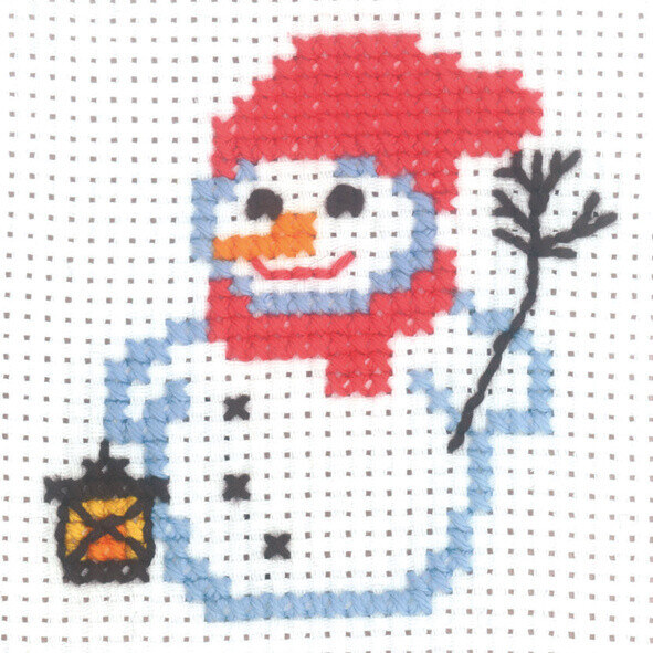 Embroidery Kit Snowman w/lantern 10 x 10 cm / 3.94 x 3.94 in