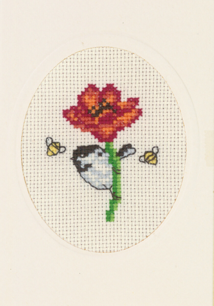Embroidery Kit Poppy Flower Card 9 x 13 cm / 3.54 x 5.12 in