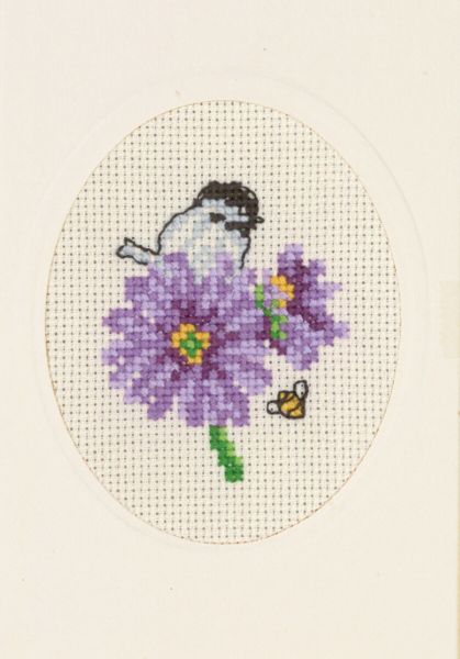 Embroidery Kit Flower card purple 9 x 13 cm / 3.54 x 5.12 in