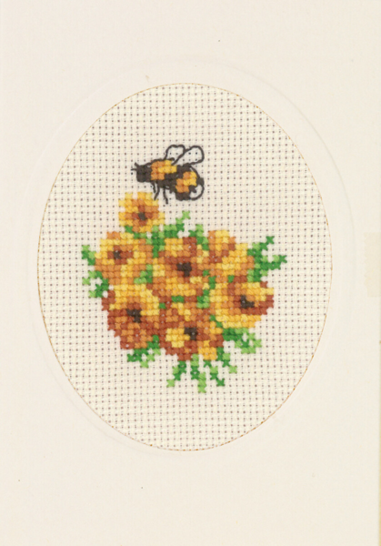 Embroidery Kit Flower Card Marigold 9 x 13 cm / 3.54 x 5.12 in