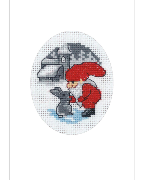 Embroidery Kit Rabbit & Elf Christmas Card 9 x 13 cm / 3.54 x 5.12 in
