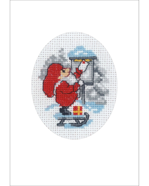 Embroidery Kit Christmas card with gnome and post 9 x 13 cm / 4 x 5 in