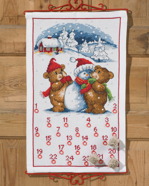 Embroidery Kit Teddy bears and snowman 5125/38 38 x 62 cm / 14.96 x 24.41 in