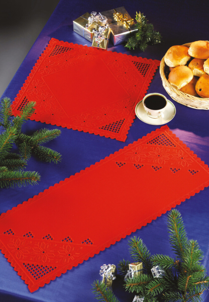 Embroidery Kit Table runner, red Hardanger 28 x 67 cm / 11 x 26 in