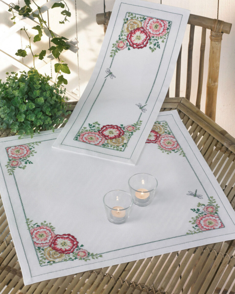 Embroidery Kit Hollyhocks 24 x 62 cm / 9.45 x 24.41 in