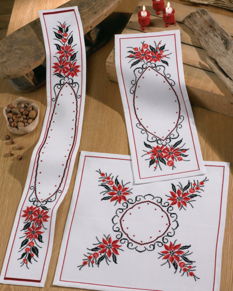 Embroidery Kit Red Christmas Stars 26 x 67 cm / 10.24 x 26.38 in
