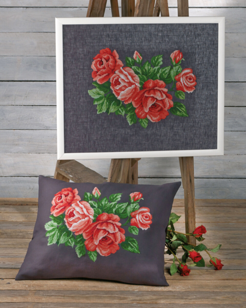 Embroidery Kit Red Roses 53 x 43 cm / 20.87 x 16.93 in