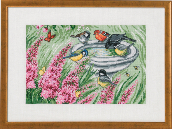 Embroidery Kit Bird Bath in the Garden R5350 47 x 34 cm / 18.50 x 13.39 in