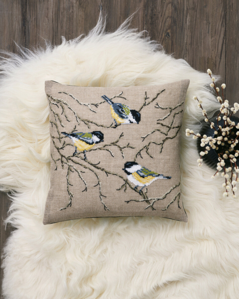 Embroidery Kit Great Tits 40 x 40 cm / 15.75 x 15.75 in