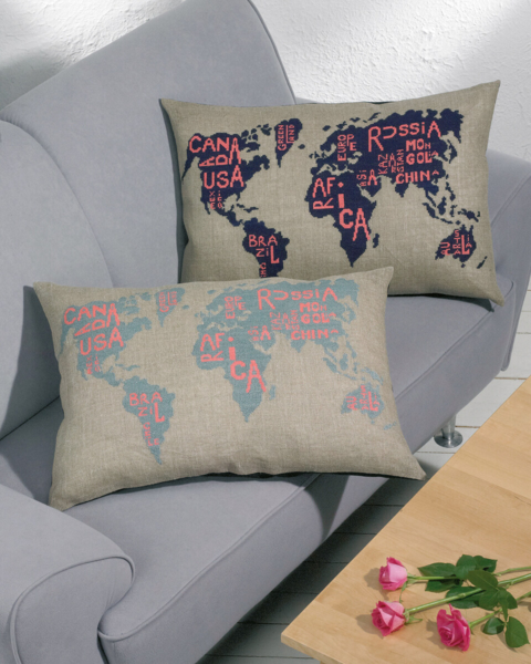 Embroidery Kit World Map Grey Blue 68 x 46 cm / 26.77 x 18.11 in