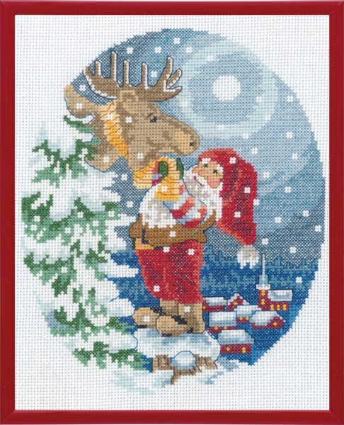 Embroidery Kit Gnome with Moose R5798 20 x 25 cm / 7.87 x 9.84 in