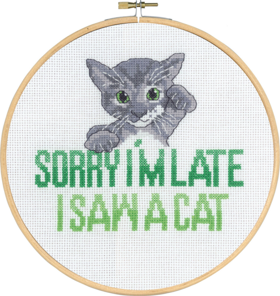 Embroidery Kit Sorry I'm late Cat 5810/20 20 cm / 7.87 in dia.