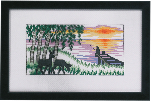 Embroidery Kit Roe Deer and Fisherman R 5320 24 x 15 cm / 9.45 x 5.91 in