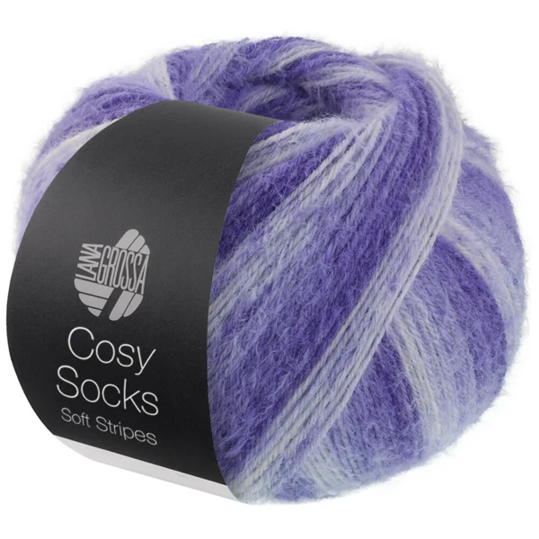 Lana Grossa Cosy Socks Soft Stripes 101 Blue violet/violet blue/light violet/white