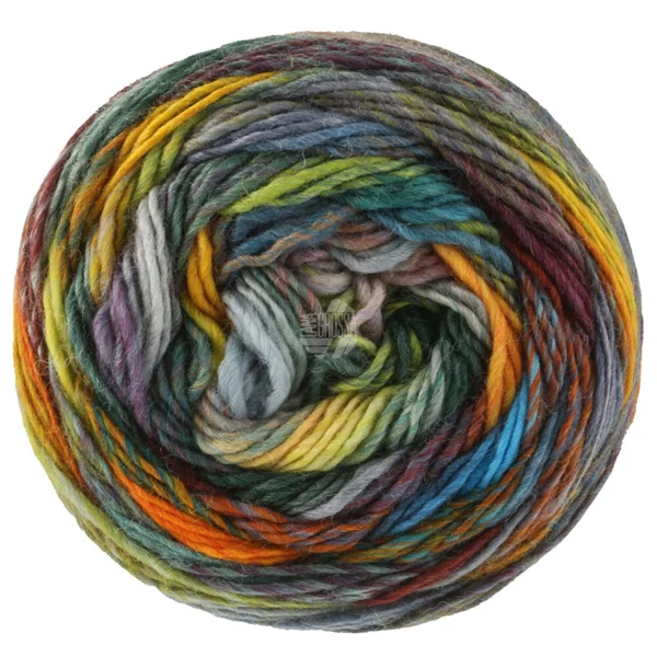 Lana Grossa Colorissimo 223 Burgundy/Grey/Yellow/Orange/Olive/Dark green/Light green/Wine red/Petrol blue/Denim blue