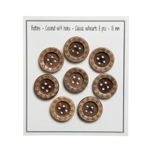 Go Handmade Coconut Buttons with Hearts: 18 mm