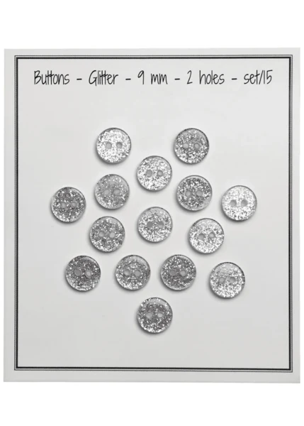 Go Handmade Glitter Buttons 9 mm Silver