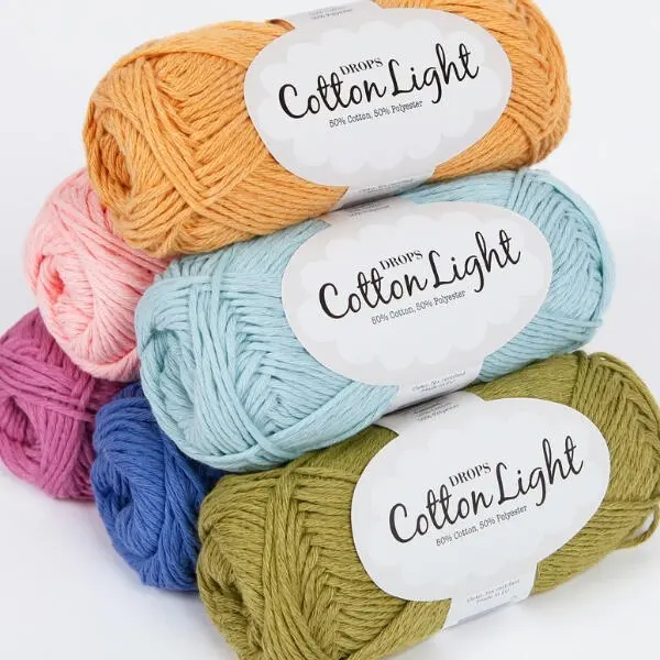  Cotton and Polyester Yarn, 3 or Light Worsted, DK, Drops Cotton  Light, 1.8 oz 115 Yards per Ball (02 White)