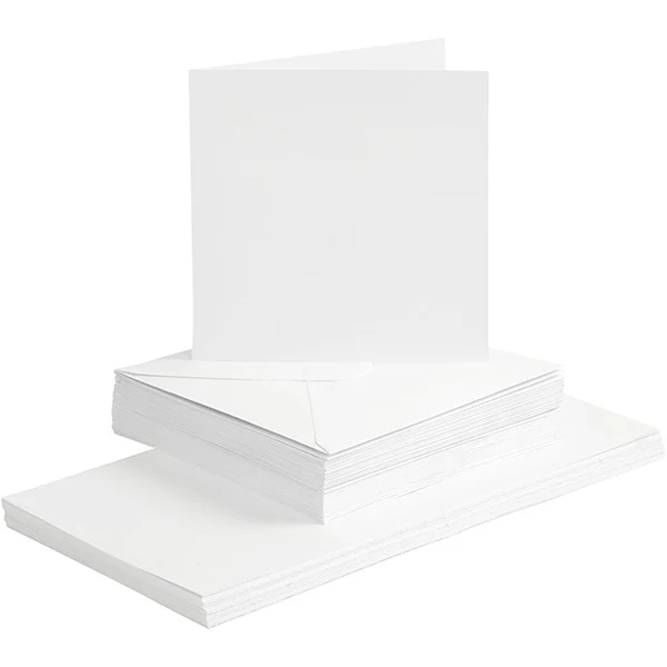 Kort og kuverter, kort 15 x 15 cm, kuvert 16 x 16 cm, 50 sæt Hvid