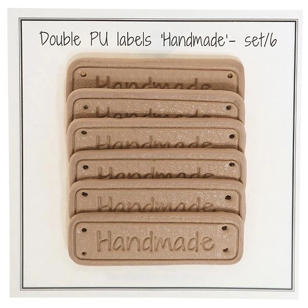 Go Handmade Dobbelt Label, PU læder, 5 x 1,5 cm, Handmade, 6 stk Abrikos