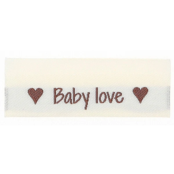 Go Handmade Woven Label, Double-Sided, 50 x 11.5 mm, 10 pcs Baby love