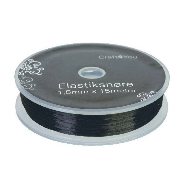 Elastiksnor, 1 mm, 15 m Sort