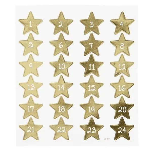 Christmas calendar number stickers, 24 pcs. Stars