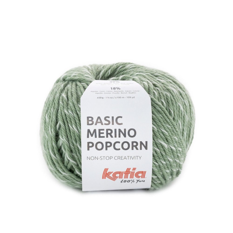 Katia Basic Merino Popcorn 108 Military green-white