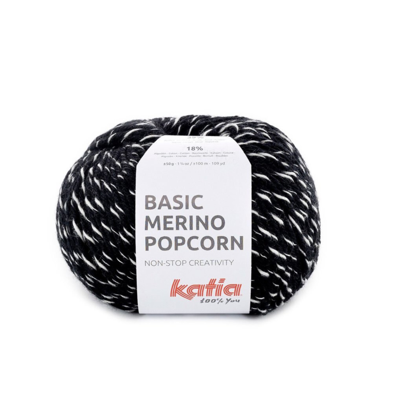 Katia Basic Merino Popcorn 102 Black-white